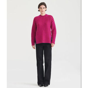 NEW! NAADAM Size Small Color Plaited Cable Crewneck Sweater Rose $375 MSRP J6-17